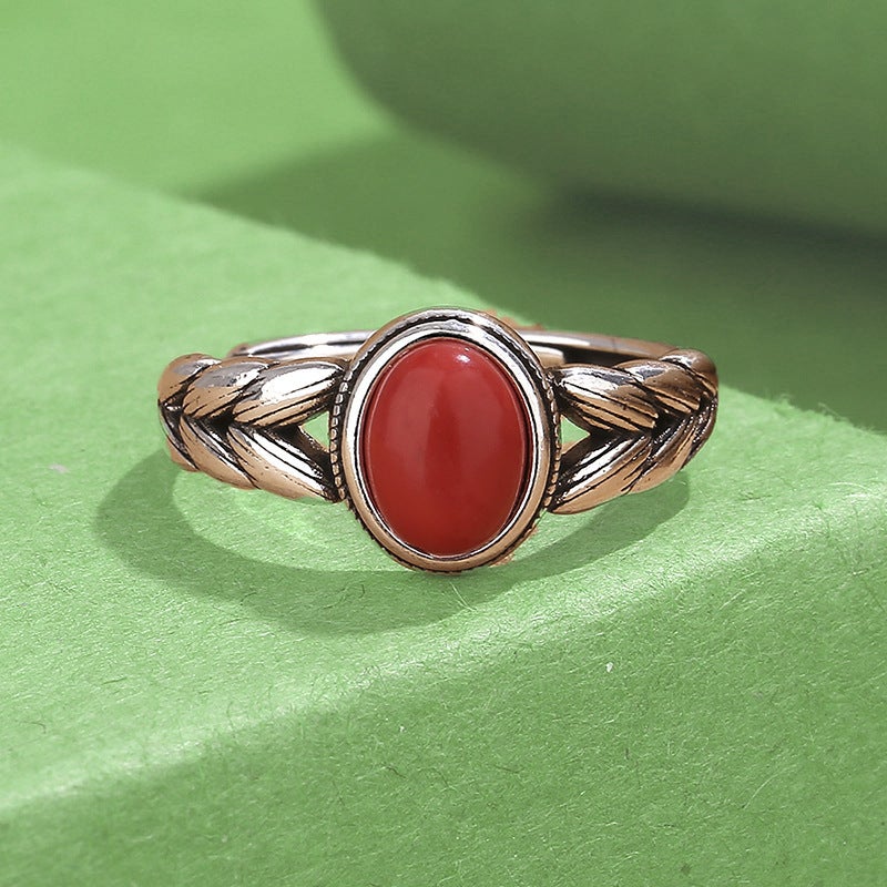 Vintage Red Plated Epoxy Wheat Ring For Women, Simple Retro Distressed Adjustable Ring - Image 1
